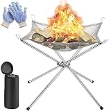 Portable Fire Pit for Camping, Outdoor Folding Firepit Fireplace with Heat Resistant Gloves & Carrying Bag, Stainless Steel Mesh BBQ Fire Bowl for Picnics, Bonfire, Patio, Backyard and Garden