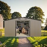 10x12 FT Extra Large Outdoor Metal Storage Shed Heavy-Duty Garden Tool Shed with Lockable Doors Air Vents & Sloped Roof Weatherproof Backyard Storage House for Bikes Lawn Mower Tools