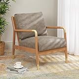 The Furniture Market Danish Mid Century Accent Armchair with Brown Suede Faux Leather