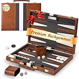 Backgammon Set, Backgammon Set with Premium Leather Case,11 inch backgammon board game with Acrylic Playing Pieces & Wooden Dice Cups,Portable and backgammon travel sets for Adults and Kids