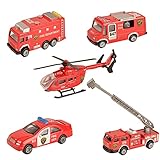 BOHS Fire Department Rescue Vehicles- Die-cast Mini Metal Miniature Car - Aerial Ladder Fire Trucks, Rescue Helicopter, Water Tank Fire Engine,Patrol Car,Commander Center (5 pcs)