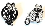 Dancing Ska Man & Couple On Black & White Scooter MOD Metal Enamel Badge