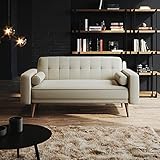 ELEGANT 3 Seater Settee Bed with Detachable Armrests Guest Room Linen Sofa Bed with Fireproof Sponge 1860x860x790mm Click Clack Sofa Bed, Cream White