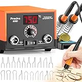 Wood Burning Kit, Preciva 935 Digital Display Pyrography Burner Tool Set, 250-750°C Temperature Adjustable Wooding Encarving Kits with 2 Pyrographing Pen, 20 Soldering Tips, Fast Heating for DIY