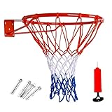 Basketball Hoop Wall Mounted with Net and Fixtures Complete Set, Basketball Hoop Indoor & Outdoor for Girls Boys Adults - Standard Full Size 45cm Red
