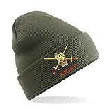 PSave British Army Insignia Mens Premium Embroidered Beanie Hat, Bob Hat British Army Military (Military Green)