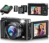 Digital Camera, 4K 48MP Autofocus Compact Digital Camera with 32G Memory Card 16X Digital Zoom, Vlogging Camera with 3.0 inch 180° Flip Screen and Charging Station for Teenagers, Beginners（Black）