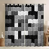 Homemissing Building Blocks Curtains for Bedroom Living Room (2 Panels, W52*L63) Kids Games Toy Blackout Curtains Toy Brick 30%-50% Room Darkening Blackout Curtain Black Grey White Window Treatments