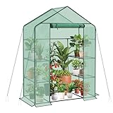 Sekey Walk In Greenhouse with Shelves - Stable Frame & Easy Assembly, Outdoor Green house with Waterproof PE Cover Plastic Greenhouse, All-Weather Protection, White (Green(M))