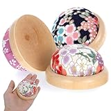 3 Pcs Sewing Pin Cushions,Portable Cotton Pincushion,Round Wooden Base Pin Cushions for Sewing,Japanese Floral Style Pin Cushion for DIY Crafts Daily Hand Sewing or Quilting