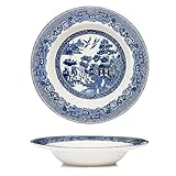 UNIQUE HOME LIVING Blue Willow Soup Plate 22cm Rimmed Scallop Salad Bowl Vintage Oriental Birds