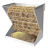 BREUAILY Large Hay Rack for Goats Metal 2 in 1 Hay & Grain/Salt Feeder Removable Hanging Hay Rack for Horses Livestock Food Feeders for Stable Farm Easy to Clean (Silvery)