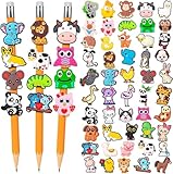 50Pcs Pencil Toppers Bulk for Kid, Cute Pencil Clip Charms, Mixed Different Style Pen Toppers Class Prizes Rewards for Students