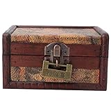 Tiiyee Mini Wooden Vintage Lock Box, Antique Style Jewelry Treasure Chest with Key Retro Trinket Storage Organizer and Home Decor Keepsake Container