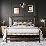 Topeakmart Queen Size Victorian Style Metal Bed Frame with Headboard/Mattress Foundation/No Box Spring Needed/Under Bed Storage/Strong Slat Support Bronze