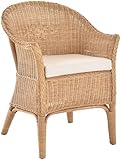 korb.outlet Rattan Dining Chair Natural Rattan Wicker Armrests Conservatory Lounge Chair Dark Honey with Cushion
