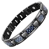 Willis Judd Mens Titanium Magnetic Bracelet With Blue Carbon Fiber Adjustable In Gift Box