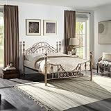 SlumberWorx LETCHWORTH VINTAGE VICTORIAN BRUSHED ANTIQUE BRASS METAL BED FRAME - SMALL DOUBLE/DOUBLE/KING SIZE WITH MATTRESS OPTIONS (No Mattress, King (U.K. Standard))