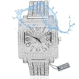 HALUKAKAH Moissanite Diamond Gold Watch for Men,Luxury Platinum White Gold Plated,Basic Waterproof,Artistry Numerals Extra Big Square Dial,Iced Out,24cm Wristband,Giftbox Included