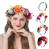 LOPHE Floral Crown Headband, Bride & Bridesmaid Rose Flower Tiara, Wedding & Party Floral Hairband for Women & Girls, B