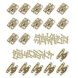HOWDIA 12Pcs Antique Small Hinges Brass Piano Hinges Decorative with 6Pcs Mini Cabinet Latch Hasps for Small Wooden Toy Box Chest Doll House Wine Boxes（Gold）
