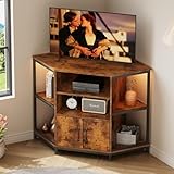 Dripex Vintage Design TV Corner Cabinet with LED Lighting, Corner TV Unit Stand Table with 2 Doors and Shelves Entertainment Center Media Console for Living Room, 105 x 50 x 79 cm