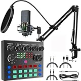 Audio Interface Podcast Equipment Bundle, focombance All-in-One DJ Mixer Audio Streaming Podcast Microphone Studio Condenser Mic Kit Gaming PC Phone Karaoke Recording Card Sound Live Voice Changer