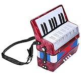 17 Keys 8 Bass Piano Celluloid Accordion for Beginners and Adults - Portable Concertina With Side Adjustable Strap, Mini Musical Instrument (Red)