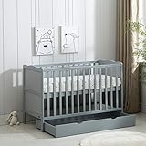 MCC Grey Wooden Baby Cot Bed & Rollaway Drawer & Aloe Vera Water Repellent Mattress (Orlando Drawer Grey)