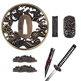 OLYCRAFT Samurai Sword Tsuba Set Clouds Samurai Sword Handguard Japanese Swords Accessories Japanese Swords Protector Alloy Seppa Spacer for Cosplay Props Performing Training - Antique Bronze