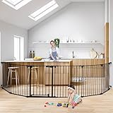 COMOMY 380cm Extra Wide Baby Gate, Dog Gates for Stairs Doorways, Fire Guard Safety Gates for Kids&Pets, Auto Close Baby Fence Barrier Indoor with Door, Hardware Mounted, 6-Panels (76cm Tall, Black)