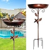 Metal Bird Bath for Garden, Vintage Birdbath Bowl with Leaf & Bird Design, Outdoor Bird Feeder Freestanding with Stable 5-Prong Base, Birdbath for Garden Decor, Patio or Lawn