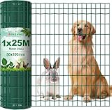 Amagabeli 1M x 25M Green Rust-Proof PVC Coated Galvanized Wire Mesh Fence (50x100mm Holes) 2.1mm wire, – Heavy Duty Garden Fencing for Chicken Coop, Poultry Netting, Plant Support, and Dog Barrier