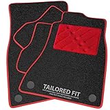 Car Mats FOR Ford Escort MK5 1990-1993 Charcoal Carpet & Red Ribbed Trim + Red Rectangle Heel Pad [SAPP-205]