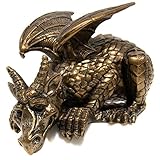THORNE ANTIQUES AND COLLECTABLES Watching Dragon Figure Sculpture Handmade Resin Cast Finished in Antique Bronze Effect Shelf Ornament