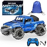 BORSTOYPRO Amphibious Remote Control Car, 1:16 Waterproof Monster Truck Toys RC Cars with Backpack, All Terrain Remote Control Car Monstertruck Stunt Vehicle 360° rotation with LED Light for Boy Kids