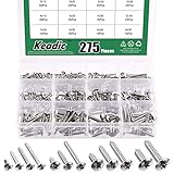 Keadic 275 Pcs 12 Sizes M3/M4/M5/M6 304 Stainless Steel Round Head Self Tapping Screws Assortment Set Phillips Drive Wood Screw Pan Head Sheet Metal Self-Drilling Screws