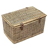JVL Handmade Buff Wicker Hampers with Faux Leather Straps, Medium, Brown