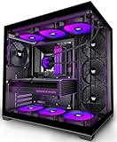 PCZZOI PC CASE ATX 4 Fans Pre-Installed, Type-C Mid Tower Computer Case with Full-View Dual Tempered Glass, Gaming PC Case,Black,K4