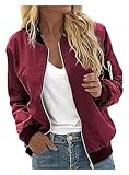 NIULI Women Bomber Jacket Fashion Women Jacket Chic Vintage Zipper Sports Fashion Autumn Winter Coat Slim Biker Motorcycle Lightweight Sports Jacket(Red,M)