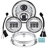 AlyoNed 7 inch Motorcycle LED Headlight 4.5" Fog Passing Lights DOT Kit Compatible with Harley Davidson Fat Boy Street Glide Heritage Softail Road King Switchback Electra Glide Ultra Classic Chrome