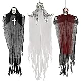 Halloween Hanging Decorations Skeleton Ghosts, 3 Pack Spooky Grim Reapers, Haunted Creepy House Halloween Flying Decorationfor Yard Garden Halloween Outdoor Decorations