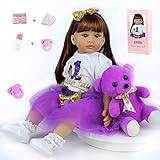 ZIYIUI Reborn 24 inch Realistic Baby Dolls - Vinyl Soft Silicone Newborns in Purple Dress - Boy and Girl Toys