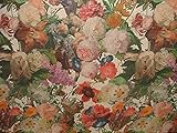 Tulip Rose Hydrangea Vintage Linen Look Floral Fabric Curtain Cushion Upholstery (Per Full Metre)