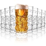 Hacaroa 8 Pack 500 ml Plastic Tiki Cups, Clear Modern Bar Tiki Mug Hawaiian Party Drinking Tumblers for Cocktails, Lemonade, Mixed Drinks, Halloween, Picnic, Restaurant Supplies