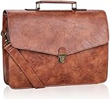 Estarer Mens Slim Leather Briefcase 15.6 Inch Laptop Satchel Messenger Bag for Work Business Office Brown - Gifts for Him