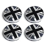 PTDecals Set of 4pcs 60mm Silver Wheel Center Hub Caps Rim with Black White England UK Flag Sticker for Vehicle Auto Car Covers