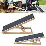 QiMu Solid Wooden Pet Ramp Car Dog Ladder, 2-Height Adjustable w/ Non-slip Carpet Safety Pets, Wooden Dog Ramp Surface Access Stair, Dog Ramp Ladder Cars High Bed, Black, 70x35x30/40cm(LxWxH)