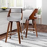 ALFORDSON Bar Stools Set of 2, Thick Padded Barstools Linen, Wooden Kitchen Chair with Backrest and Footrest, for Dining Room Pub Bar Countertop, Eden Series, Linen, Light Grey