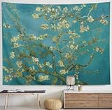 IcosaMro Van Gogh Tapestry Wall Hanging, Almond Blossom Nature Plant Floral Wall Art [Double-Folded Hems] Rustic Wall Home Decor for Bedroom, Dorm, College, Living Room, 60x82.7, Green